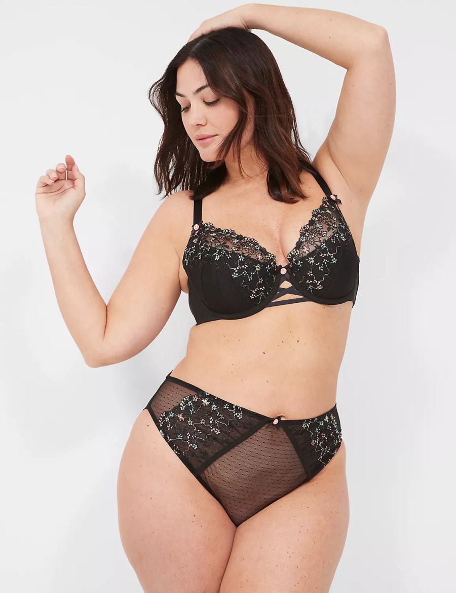 Lane Bryant Embroidered French Women Briefs Black | GVW8116KS