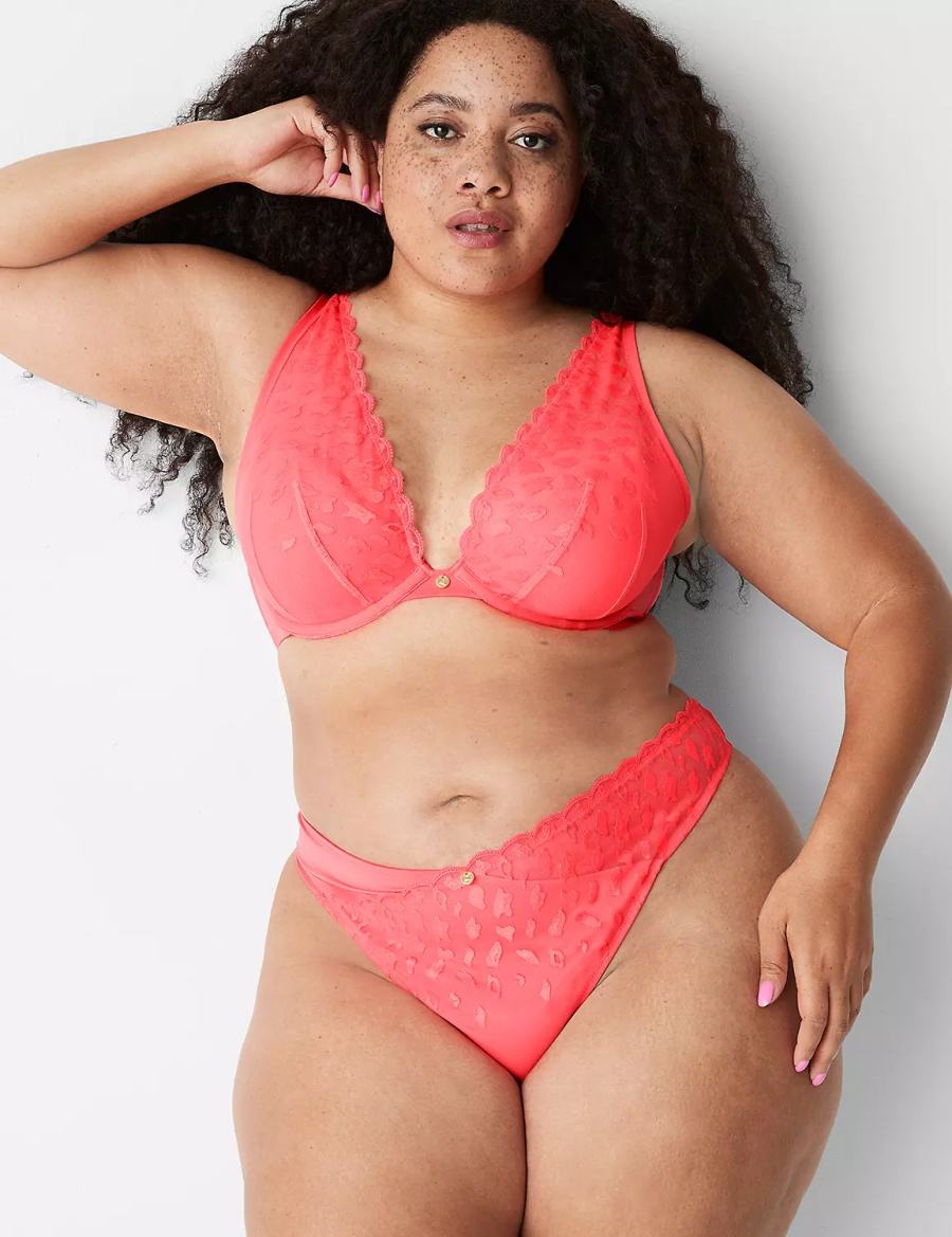 Lane Bryant Embroidered High Apex Women Unlined Bra Coral | WJN6151OR