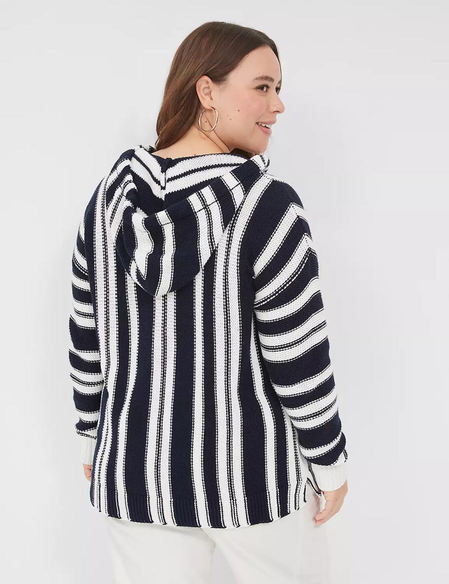 Lane Bryant Embroidered Hooded Pullover Women Sweaters Black White Stripes | VXG744FM