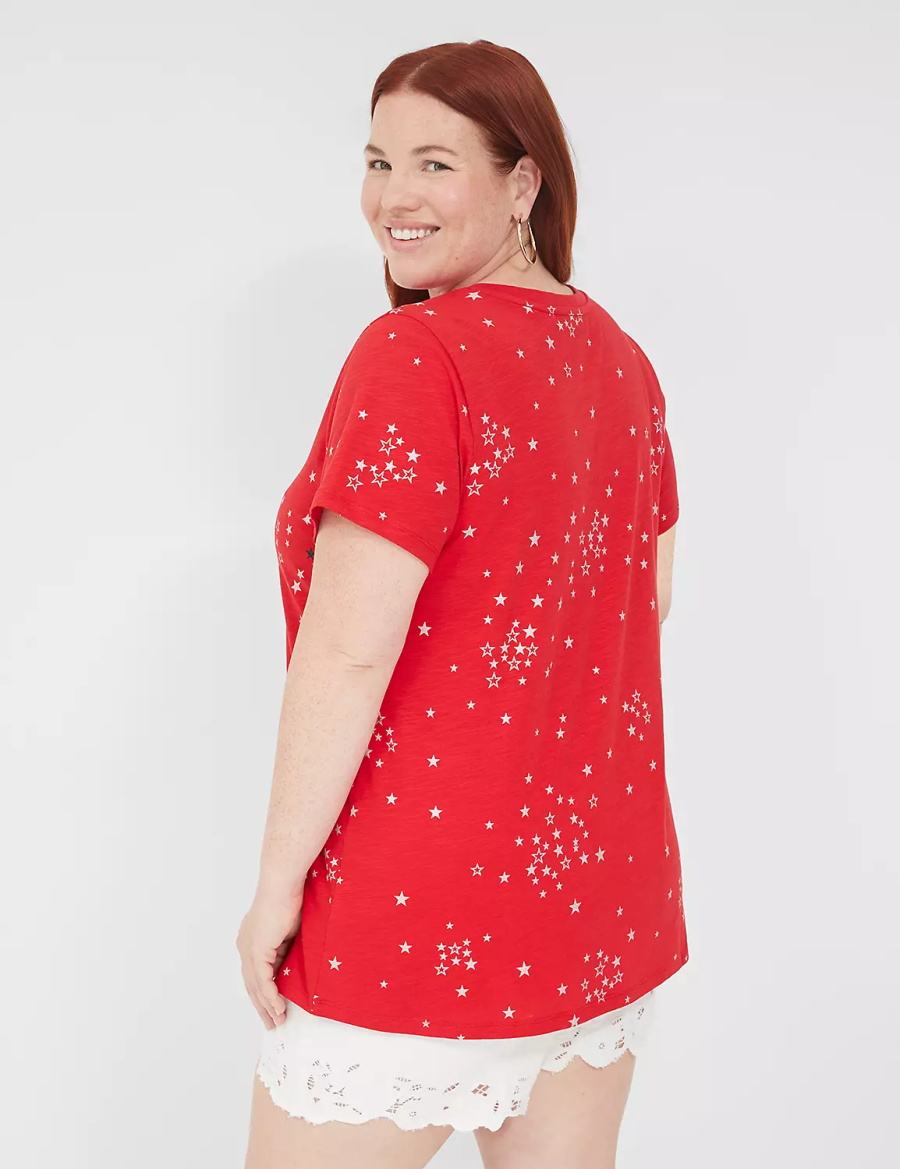 Lane Bryant Embroidered Stars Graphic Tee Women Tank Top Red | FUP9540NH