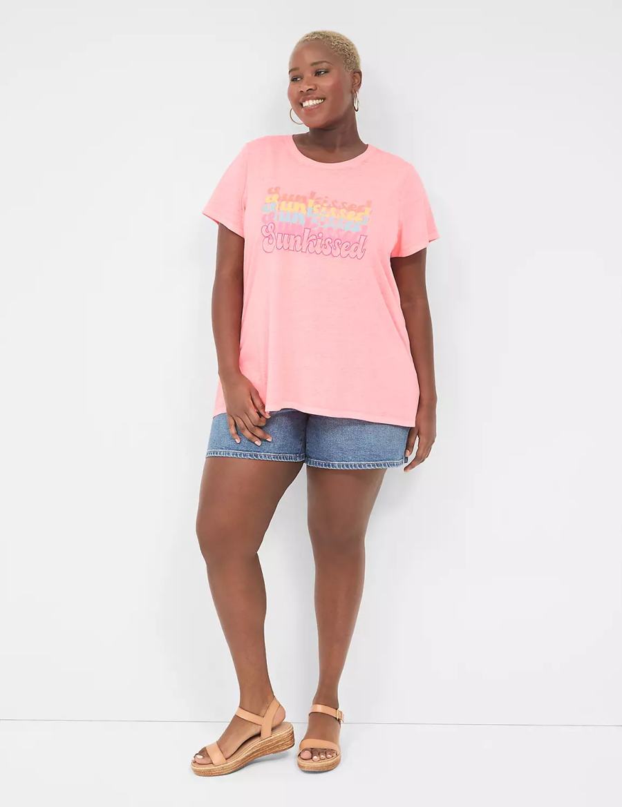 Lane Bryant Embroidered Sunkissed Graphic Tee Women Tank Top Light Coral | BIX7497VE