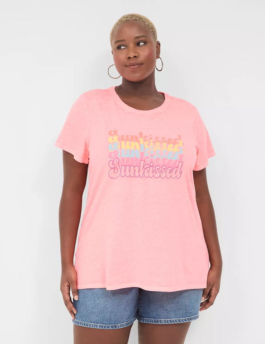 Lane Bryant Embroidered Sunkissed Graphic Tee Women Tank Top Light Coral | BIX7497VE