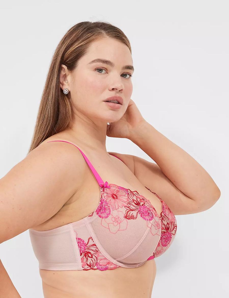 Lane Bryant Embroidered Unlined Women Balconette Bra Rose Pink | FNM4945LK