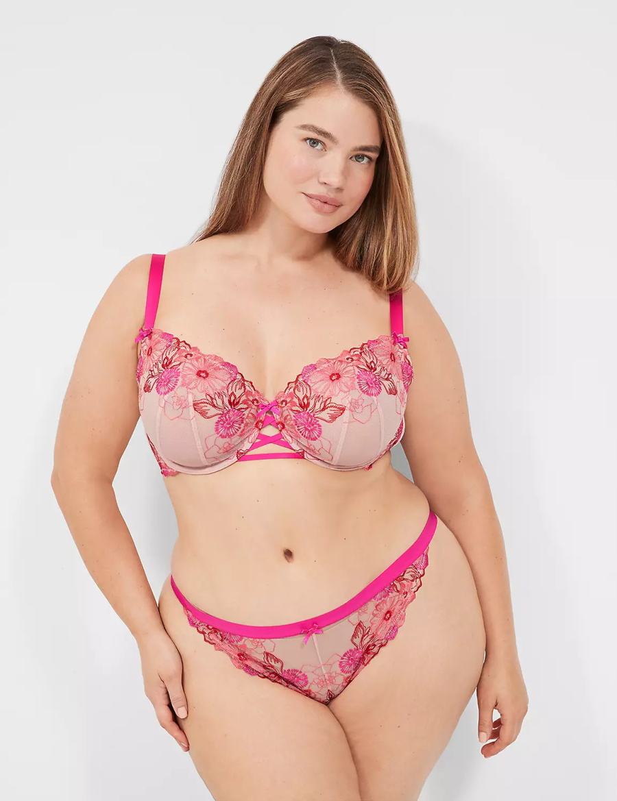 Lane Bryant Embroidered Unlined Women Balconette Bra Rose Pink | FNM4945LK