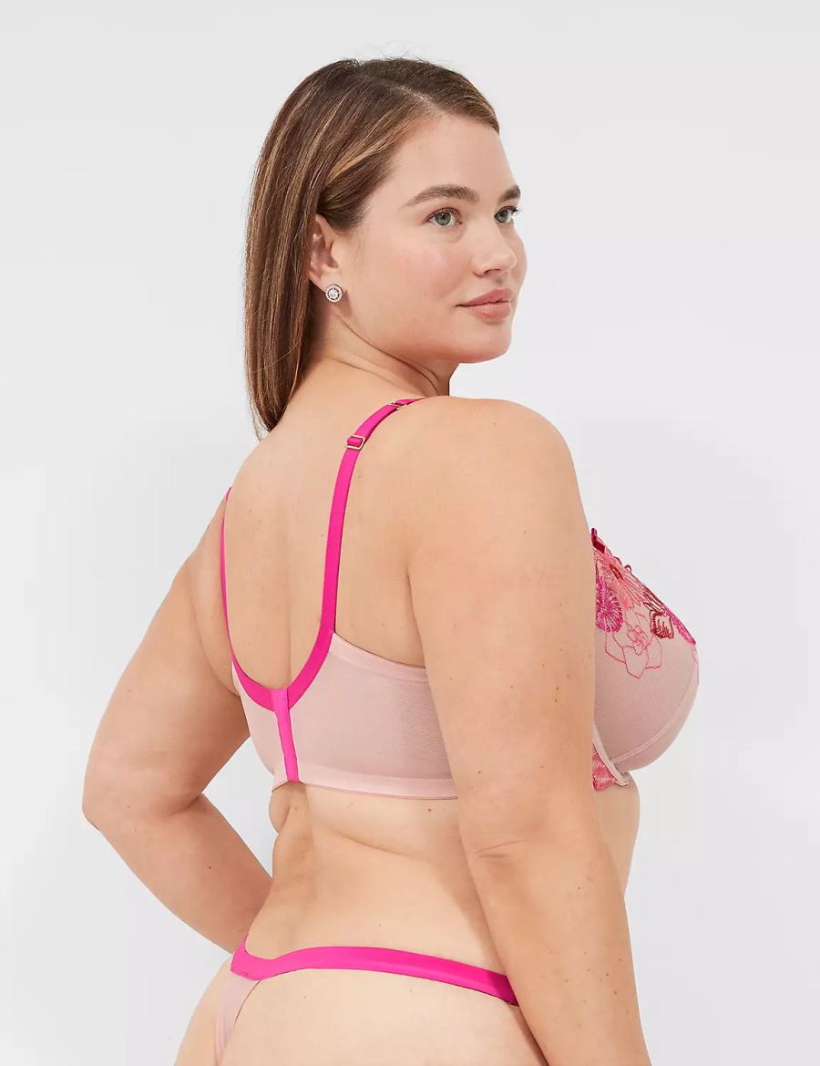 Lane Bryant Embroidered Women Thong Panty Rose Pink | PKT2183BF