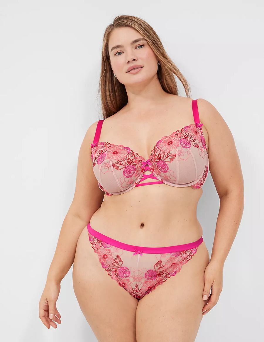 Lane Bryant Embroidered Women Thong Panty Rose Pink | PKT2183BF