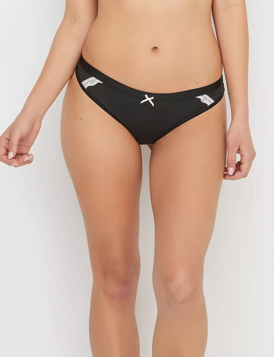 Lane Bryant Extra Soft Women Thong Panty Black | BFQ319MQ