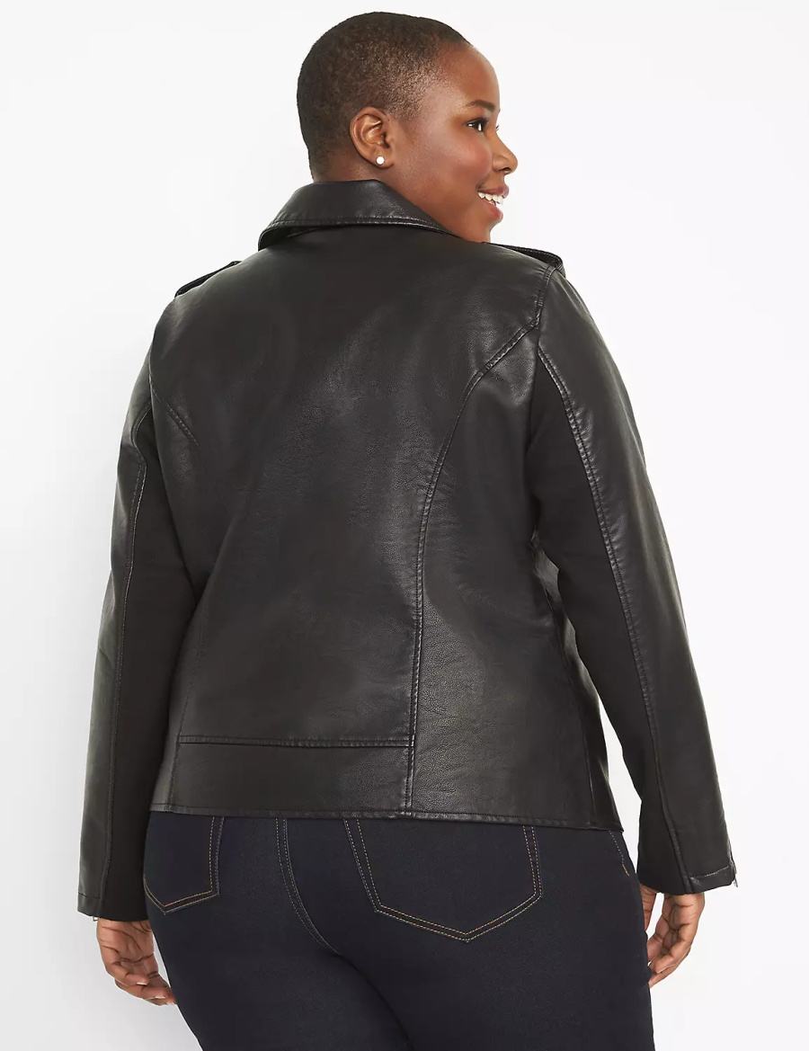 Lane Bryant Faux-Leather Moto Women Jackets Black | CFK2467ZR