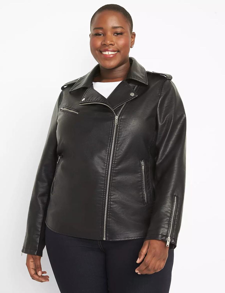 Lane Bryant Faux-Leather Moto Women Jackets Black | CFK2467ZR