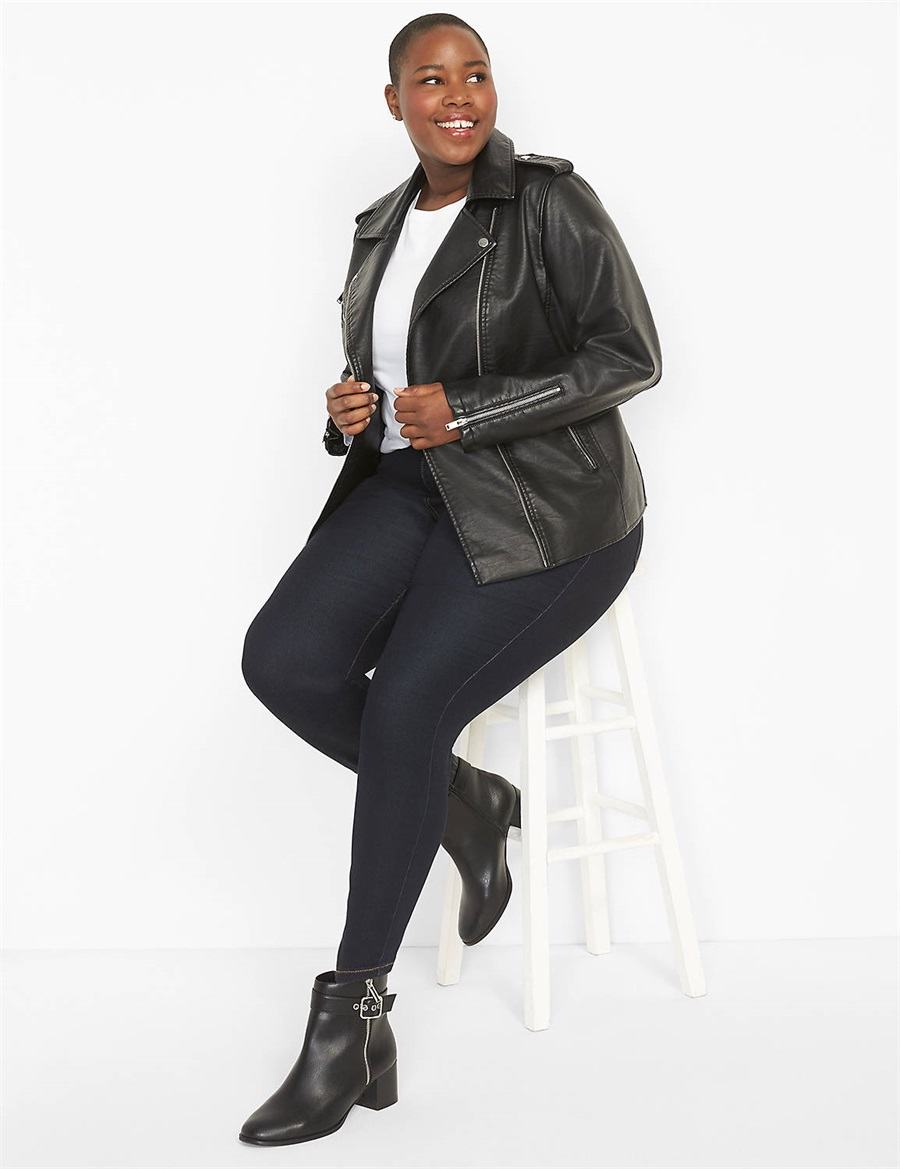 Lane Bryant Faux-Leather Moto Women Jackets Black | CFK2467ZR