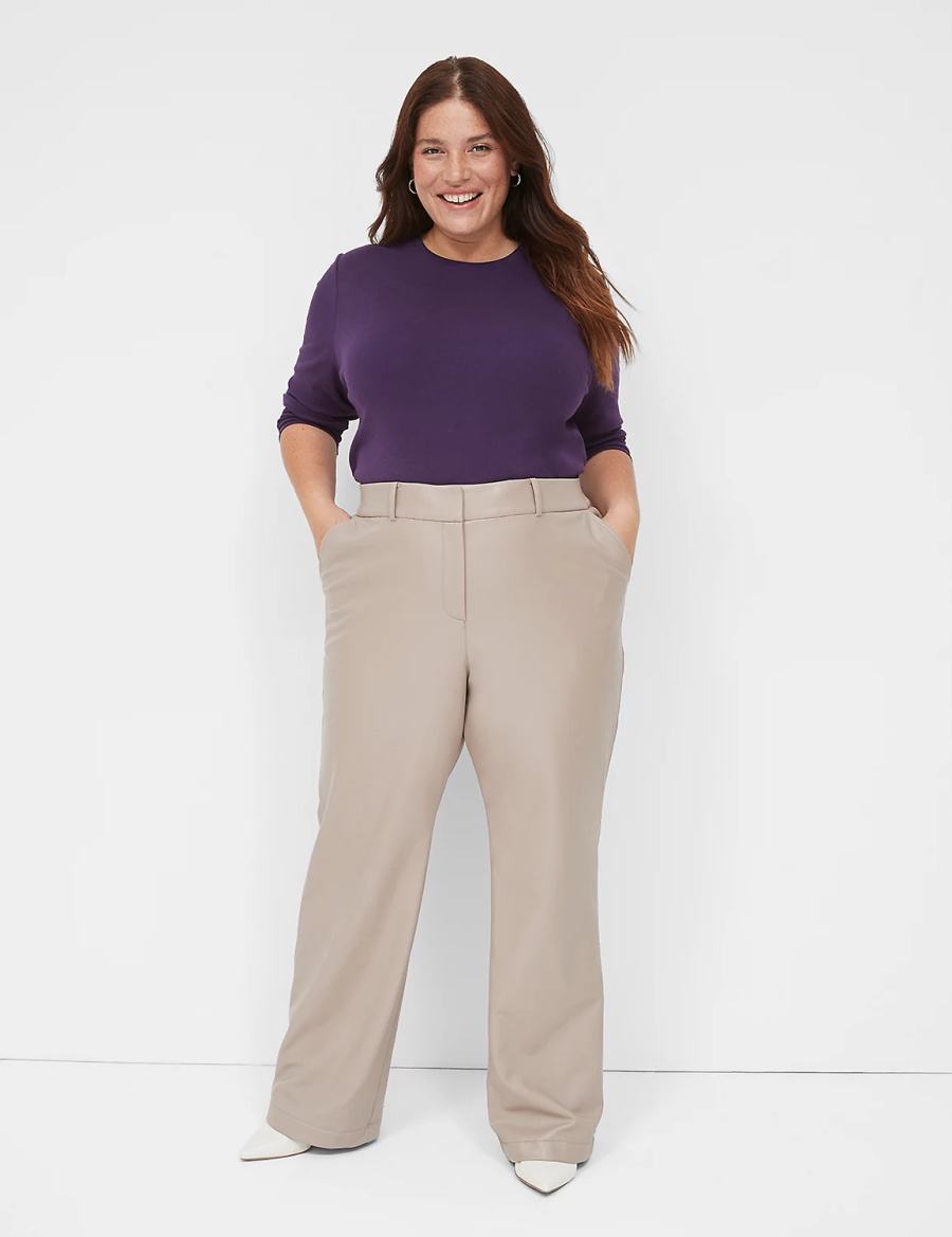 Lane Bryant Faux-Leather Straight Leg Women Pants Grey Brown | VNA987IQ