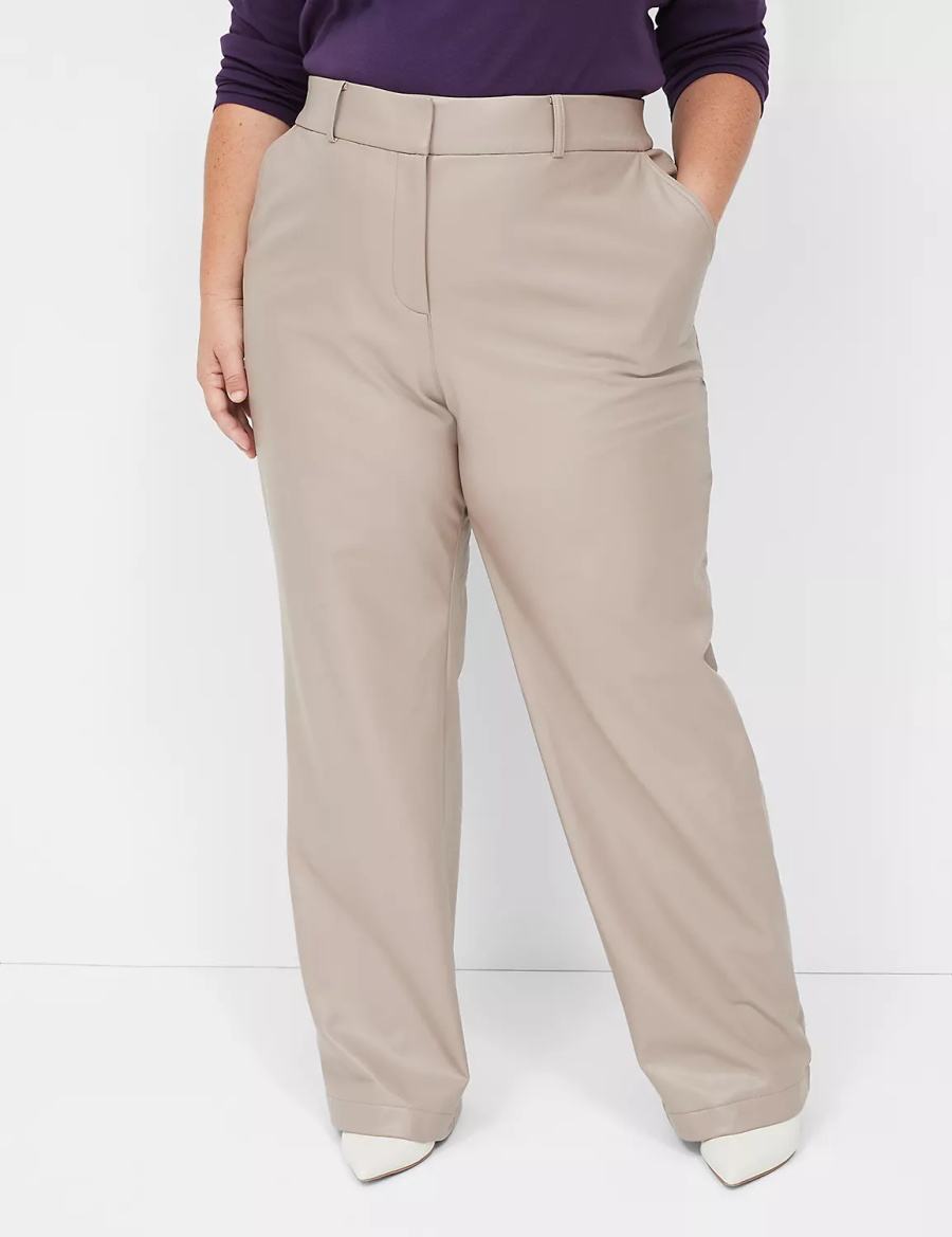 Lane Bryant Faux-Leather Straight Leg Women Pants Grey Brown | VNA987IQ