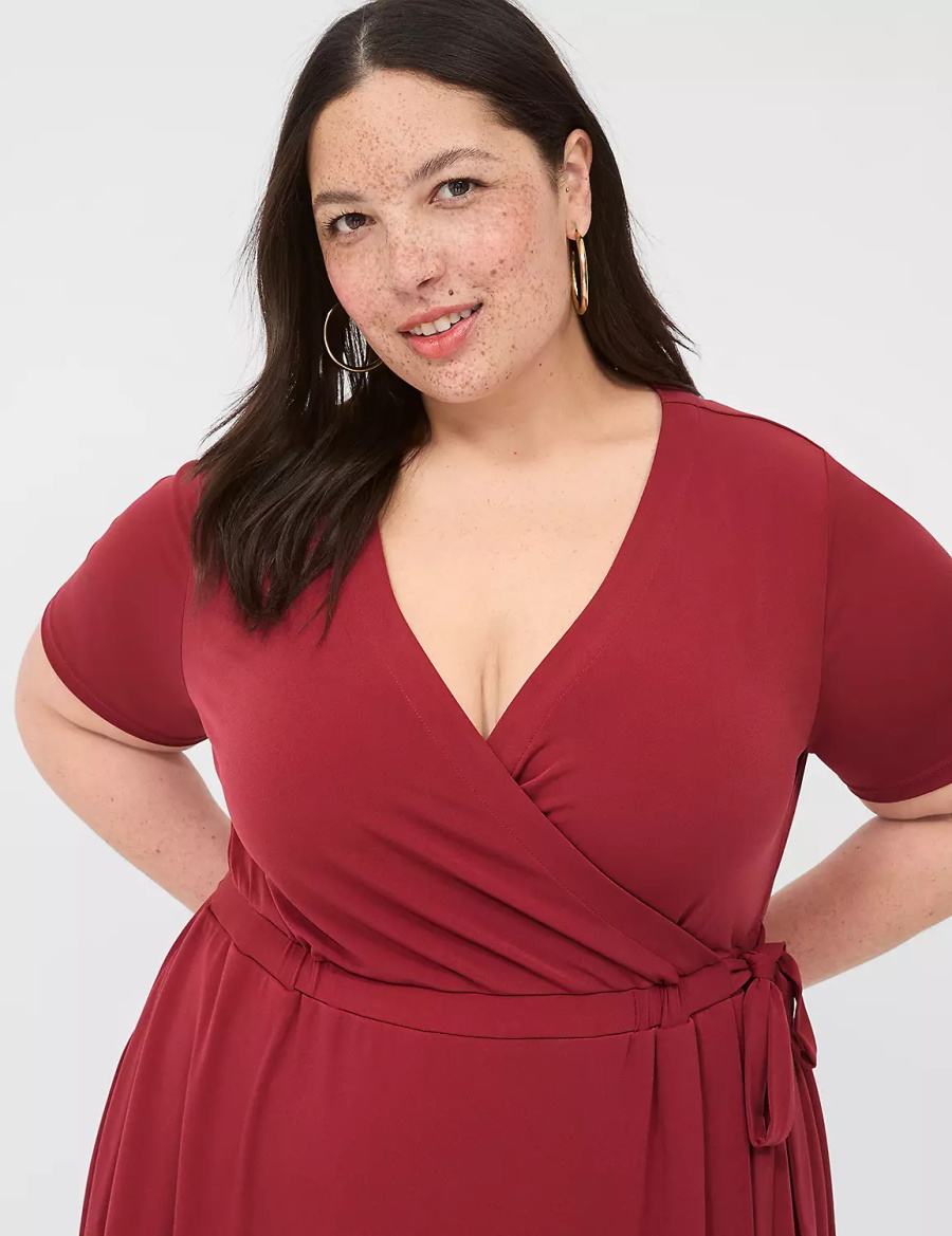 Lane Bryant Faux-Wrap Jersey Women Midi Dress Deep Red | WNR9640PN