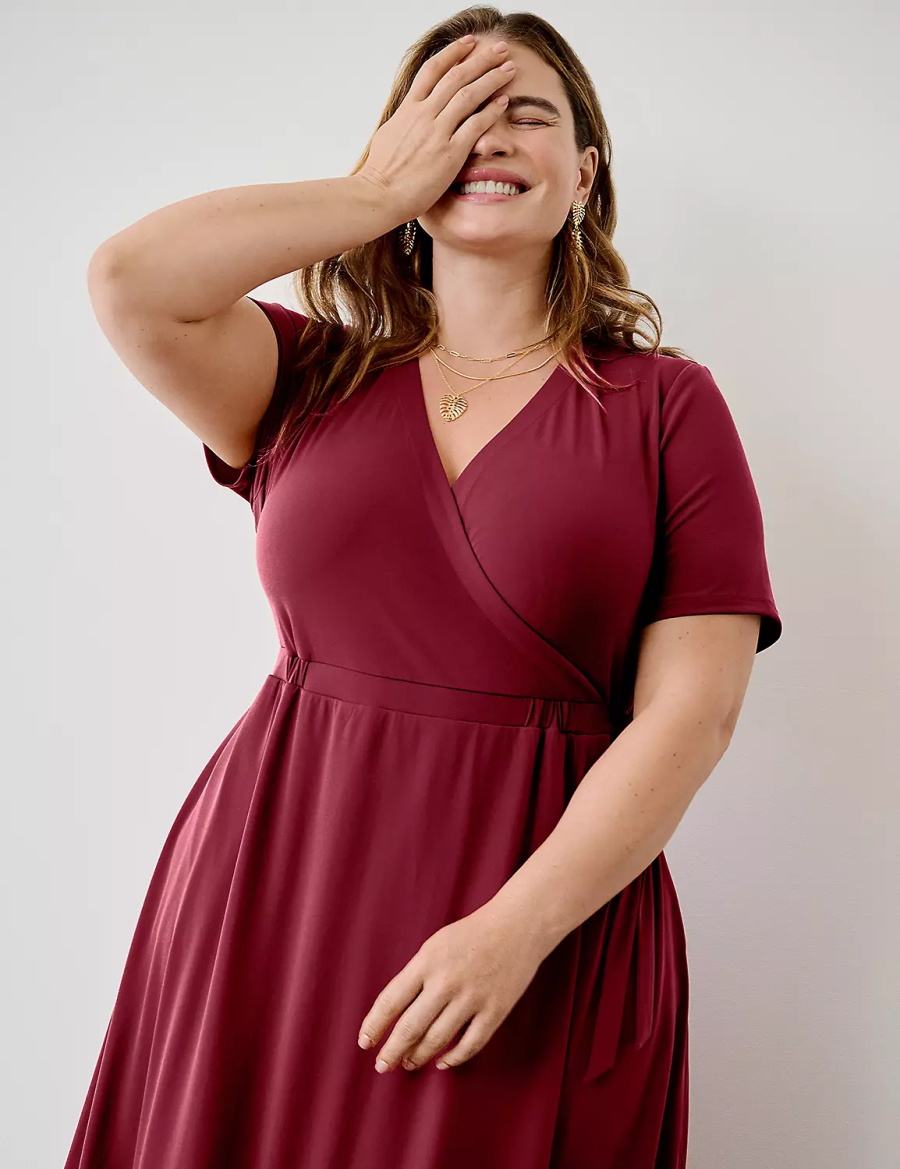 Lane Bryant Faux-Wrap Jersey Women Midi Dress Deep Red | WNR9640PN