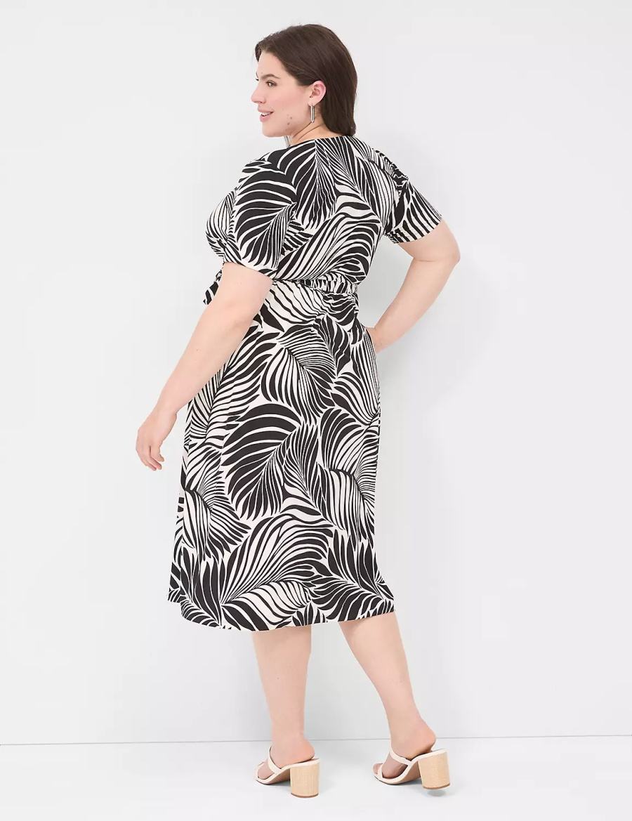 Lane Bryant Faux-Wrap Jersey Women Midi Dress Black | PXI1732LI