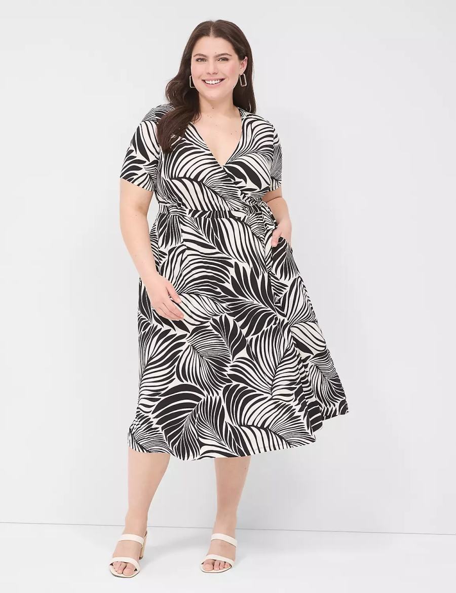 Lane Bryant Faux-Wrap Jersey Women Midi Dress Black | PXI1732LI