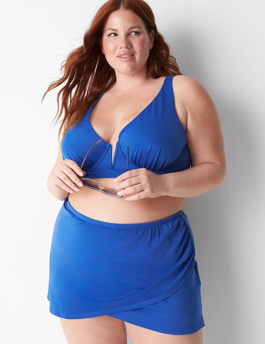 Lane Bryant Faux-Wrap Swim Women Skirts Blue | ZCZ4775XT