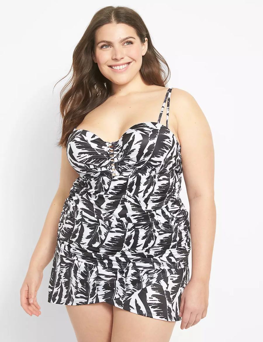 Lane Bryant Faux-Wrap Swim Women Skirts White Black | IFQ7652IU