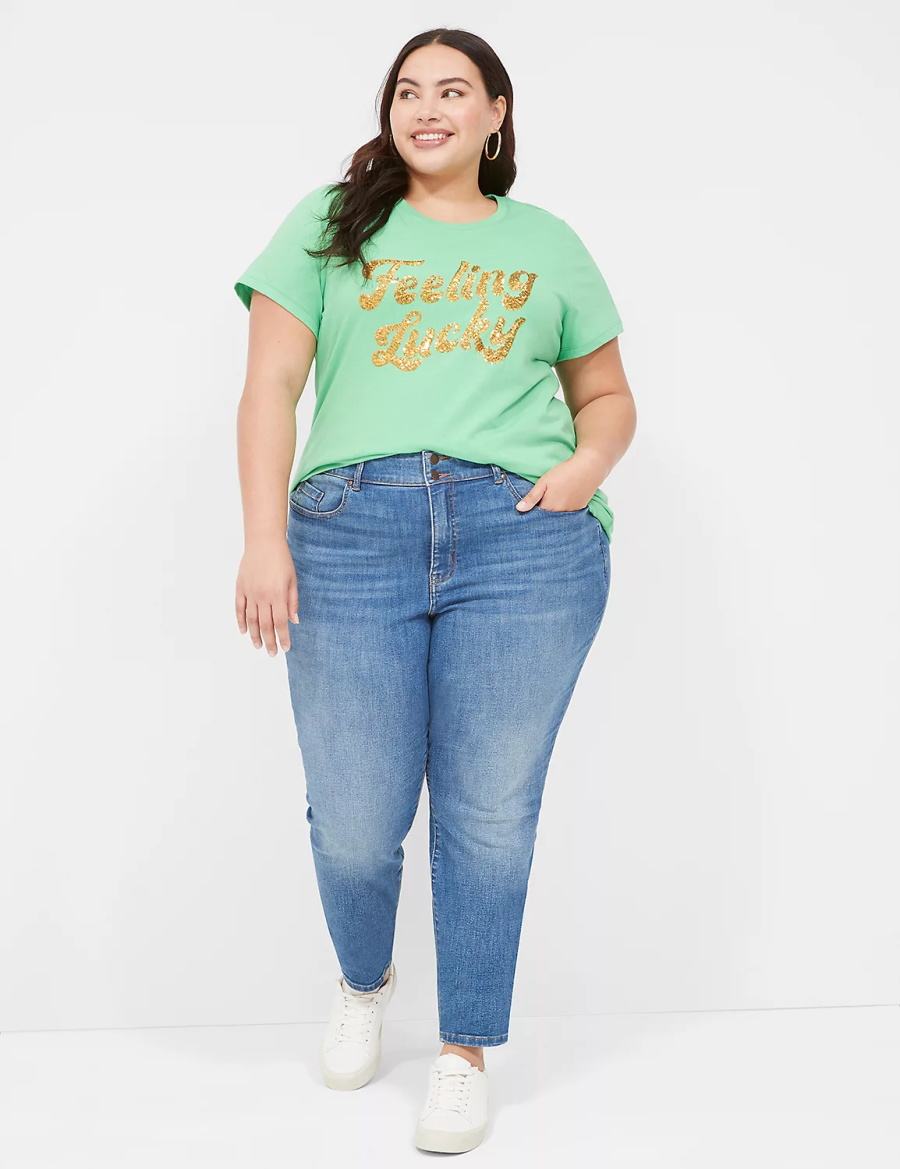 Lane Bryant Feeling Lucky Graphic Tee Women Tank Top Light Green | YKD5396AU