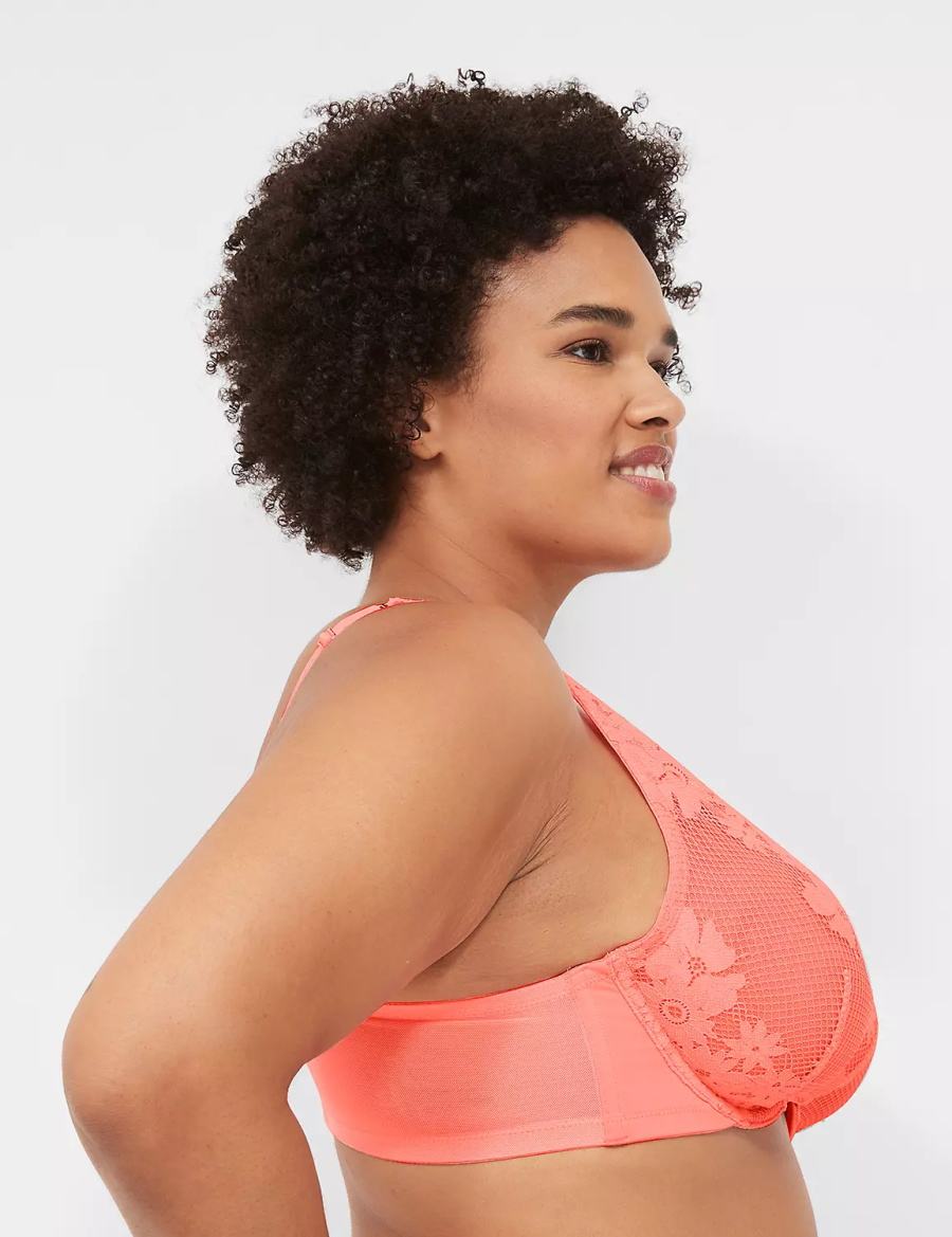 Lane Bryant Fishnet Lace Plunge Women Unlined Bra Pink | AAR857XV