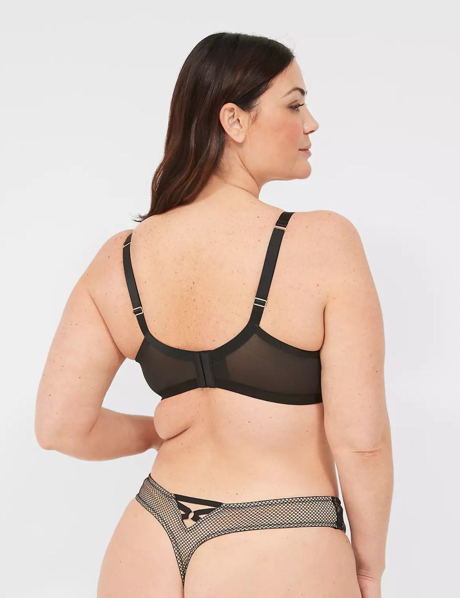 Lane Bryant Fishnet & Lace Unlined Women Balconette Bra Black | BAZ957XI