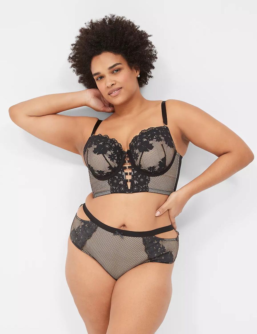 Lane Bryant Fishnet & Lace Women Briefs Black | ZQJ885DL