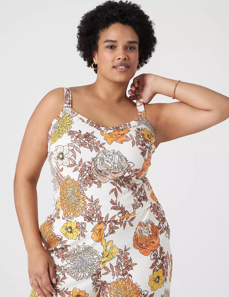 Lane Bryant Fitted Crop Cami Women Tank Top White Multicolor | BTS2329JX