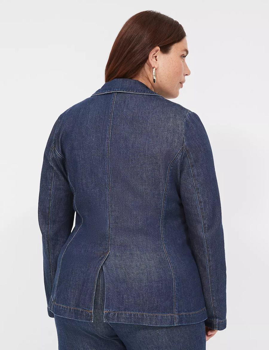 Lane Bryant Fitted Denim Women Blazers Dark Blue | QYD9924QL