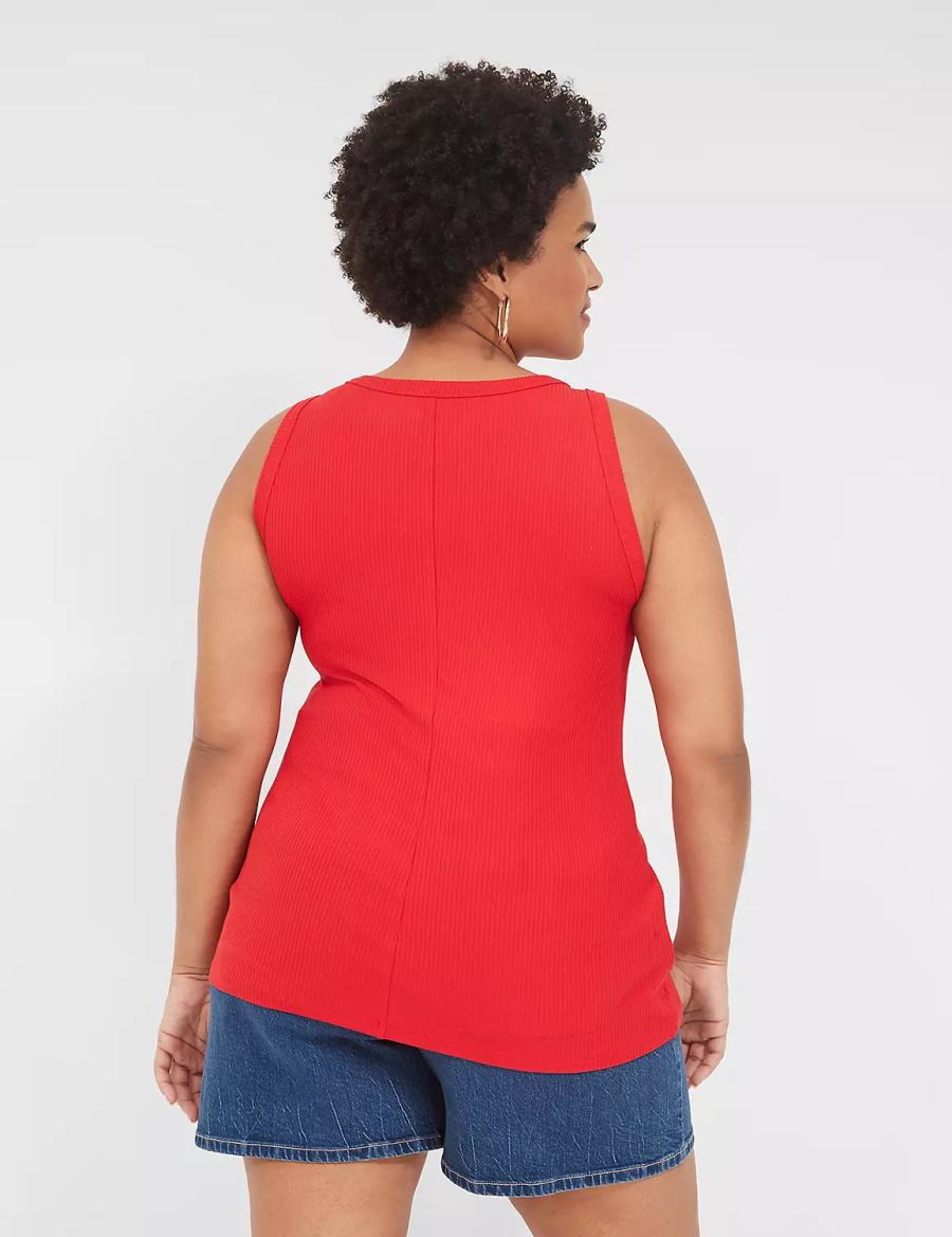 Lane Bryant Fitted High-Neck Rib Women Tank Top Red | DVJ8368JH