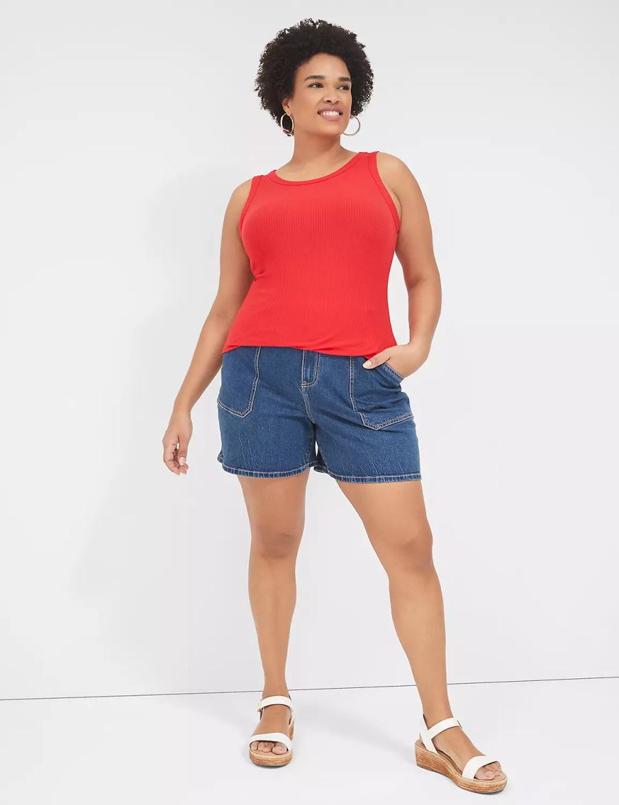 Lane Bryant Fitted High-Neck Rib Women Tank Top Red | DVJ8368JH