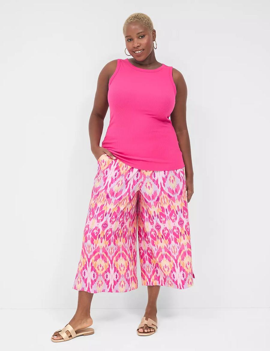 Lane Bryant Fitted High-Neck Rib Women Tank Top Pink | EKC9687KC