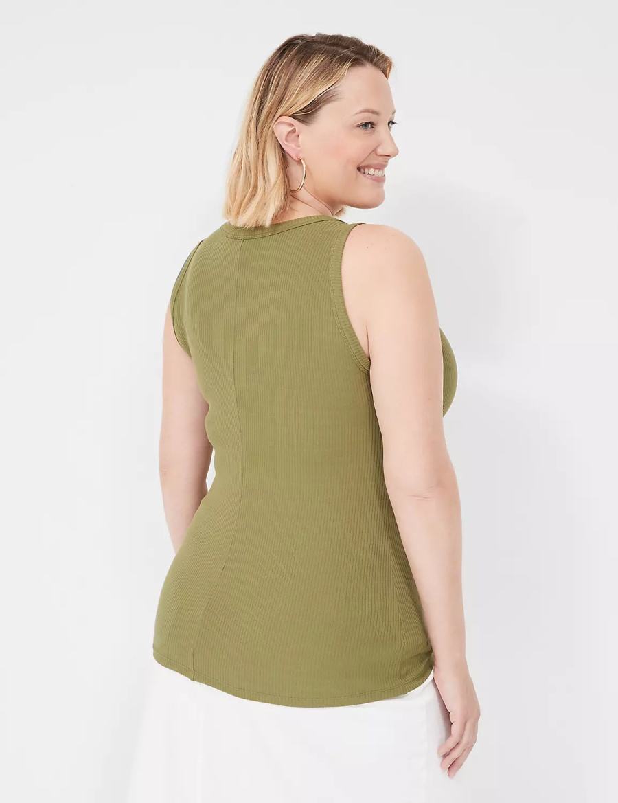 Lane Bryant Fitted High-Neck Rib Women Tank Top Green | PCO6877GH