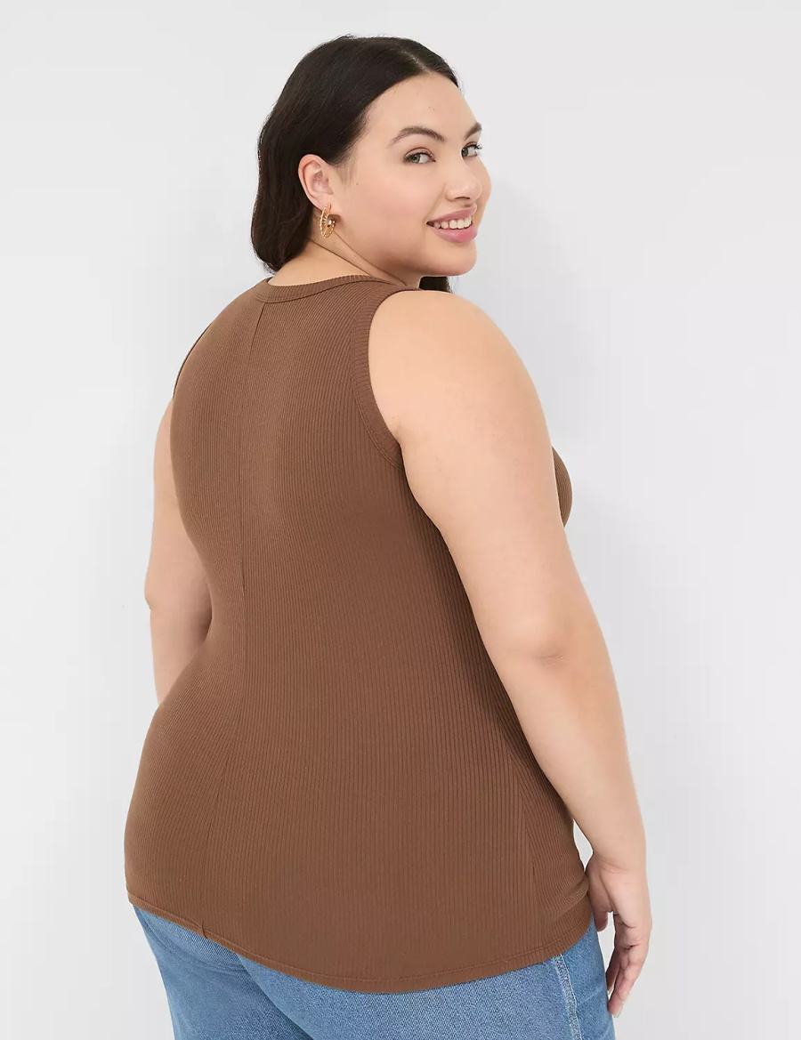 Lane Bryant Fitted High-Neck Rib Women Tank Top Brown | VFI9428QK