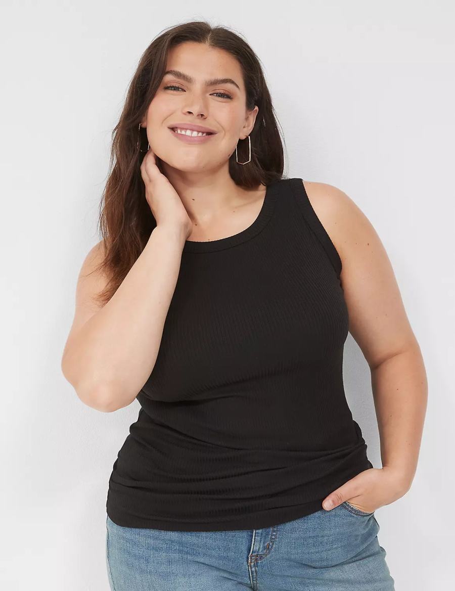 Lane Bryant Fitted High-Neck Rib Women Tank Top Black | IJT5338IX