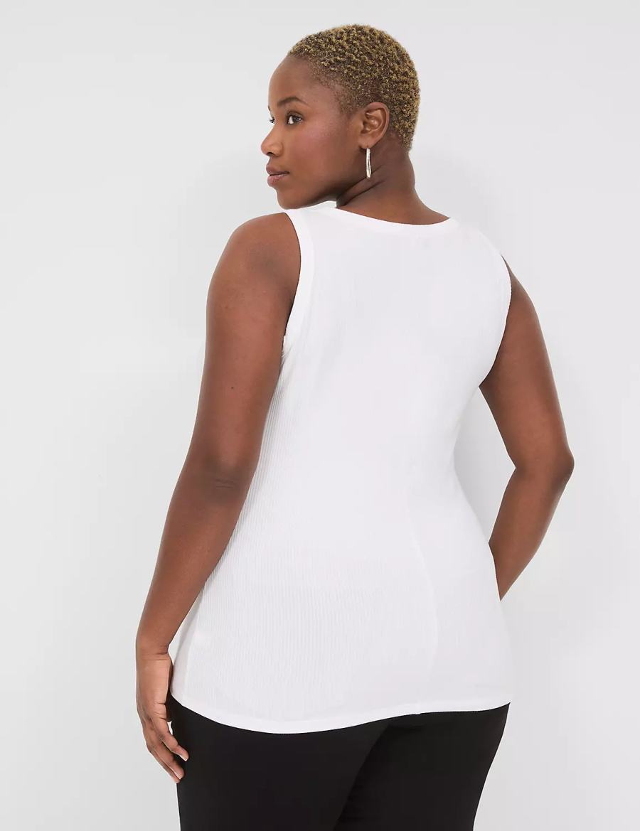 Lane Bryant Fitted High-Neck Ribbed Women Tank Top White | XZA1460NR