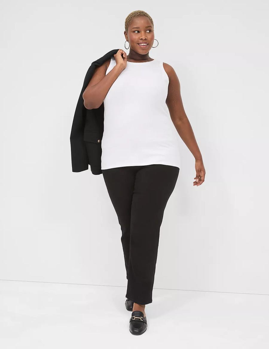 Lane Bryant Fitted High-Neck Ribbed Women Tank Top White | XZA1460NR