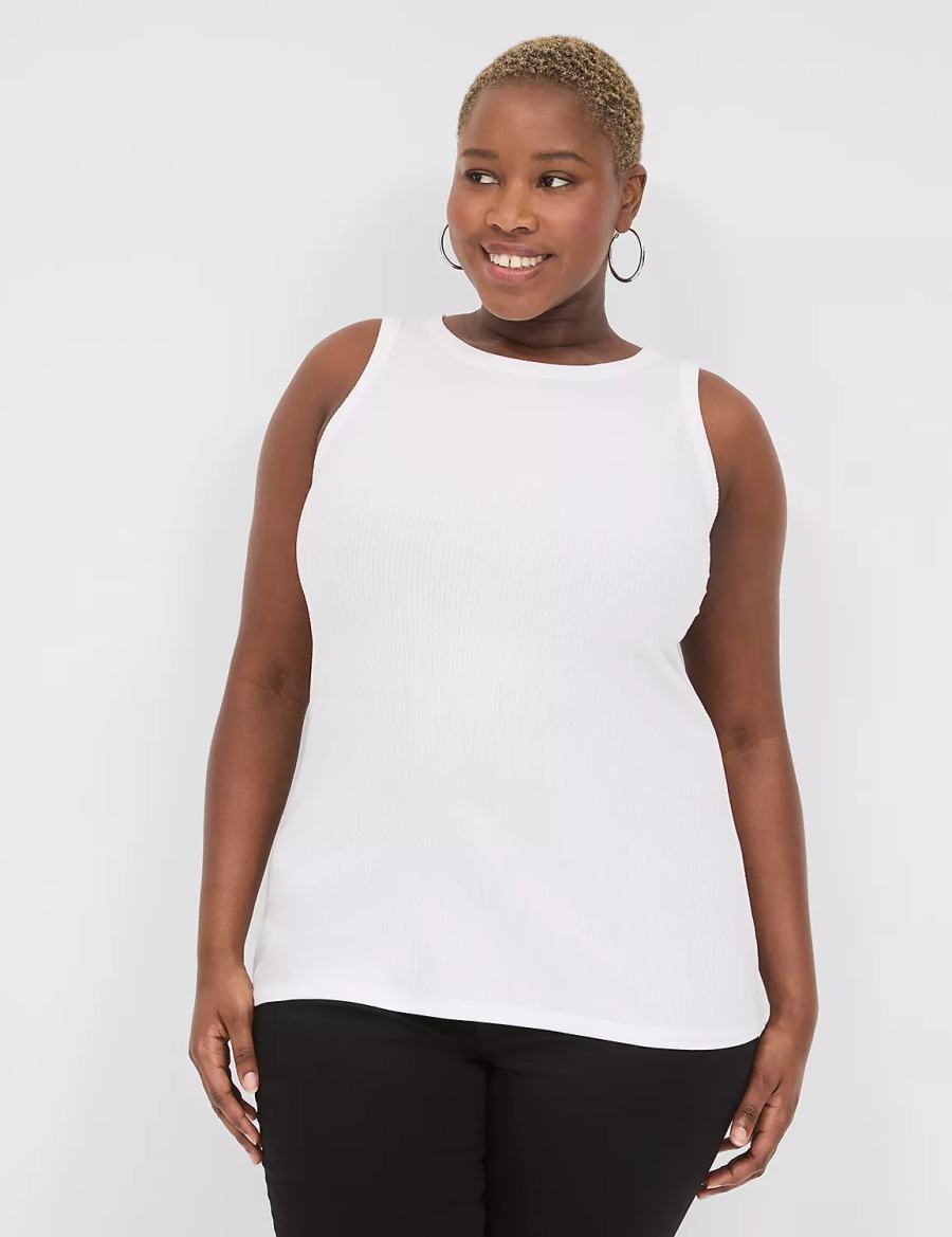 Lane Bryant Fitted High-Neck Ribbed Women Tank Top White | XZA1460NR