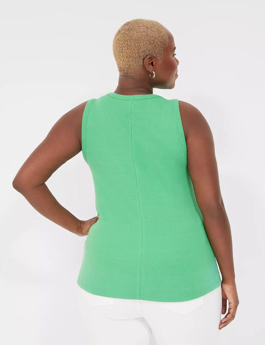 Lane Bryant Fitted High-Neck Ribbed Women Tank Top Green | HNA3615IW