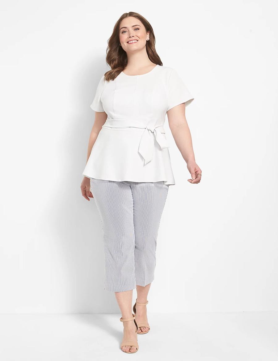 Lane Bryant Fitted Short-Sleeve Crew-Neck Lena Top Women T Shirts White Rose | KIX4377IB