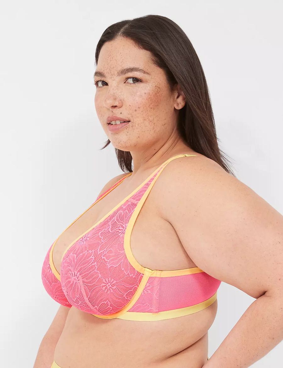 Lane Bryant Flower Lace High Apex Women Unlined Bra Pink | UQV8120OS