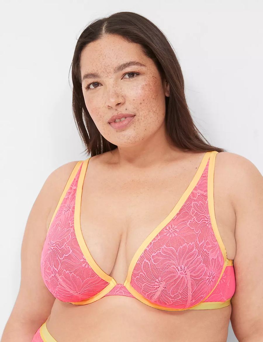 Lane Bryant Flower Lace High Apex Women Unlined Bra Pink | UQV8120OS