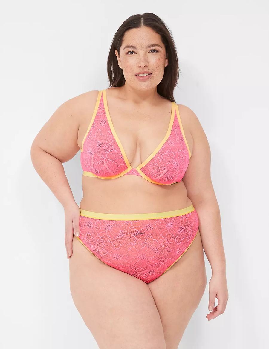 Lane Bryant Flower Lace High Apex Women Unlined Bra Pink | UQV8120OS