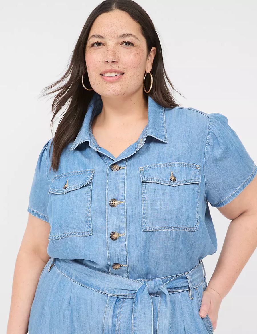 Lane Bryant Fluid Denim Women Jumpsuit Light Blue | ABO5492CK