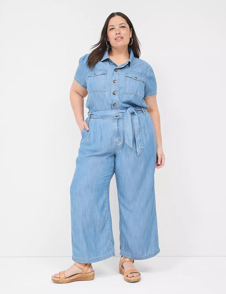 Lane Bryant Fluid Denim Women Jumpsuit Light Blue | ABO5492CK