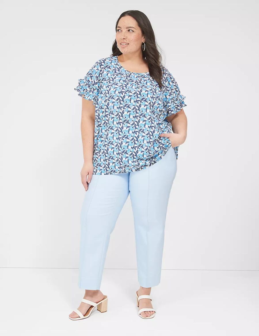 Lane Bryant Flutter-Sleeve Crew-Neck Top Women T Shirts Blue | TXH6412FN