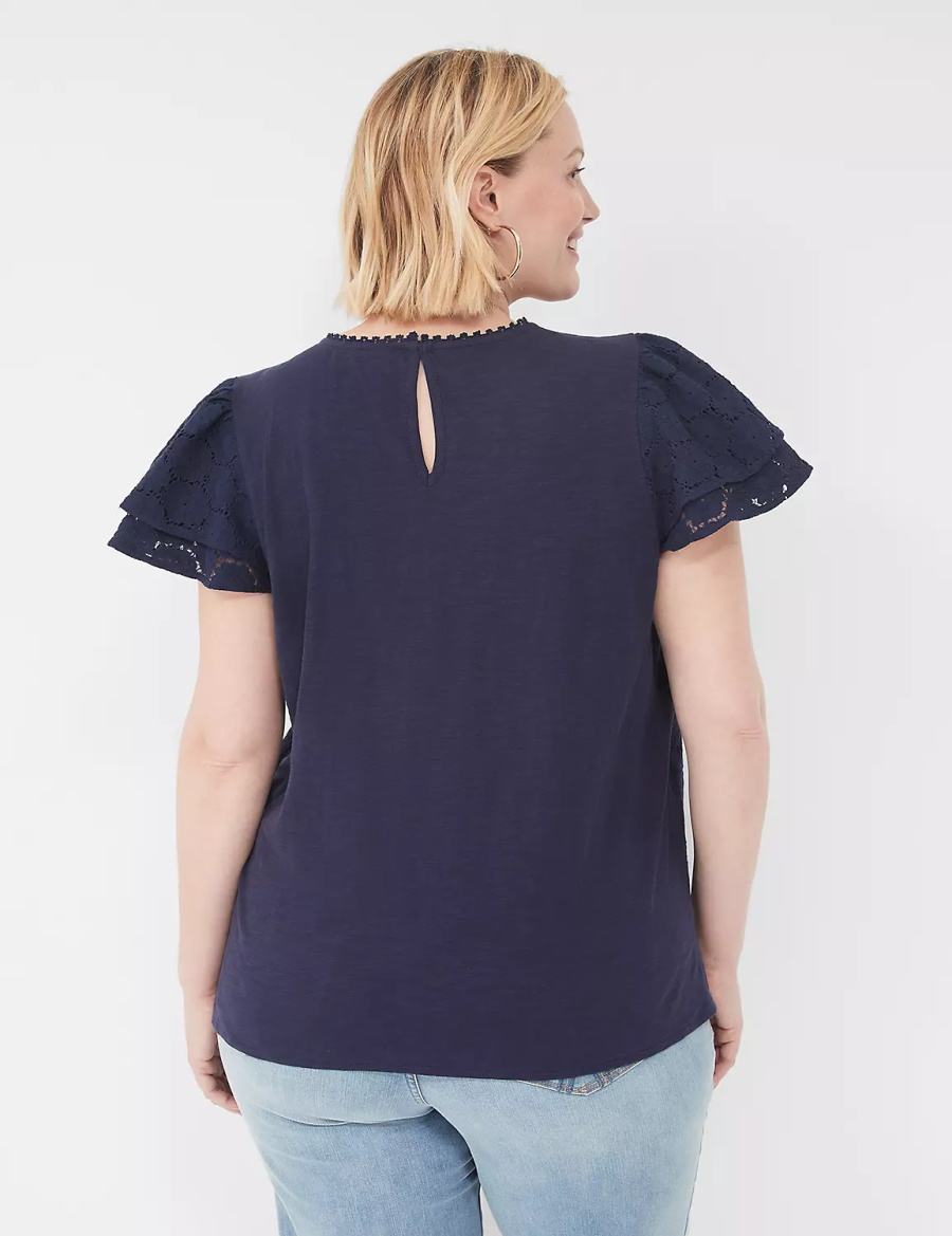 Lane Bryant Flutter-Sleeve Crew-Neck Women Blouse Blue | BSO1839LA