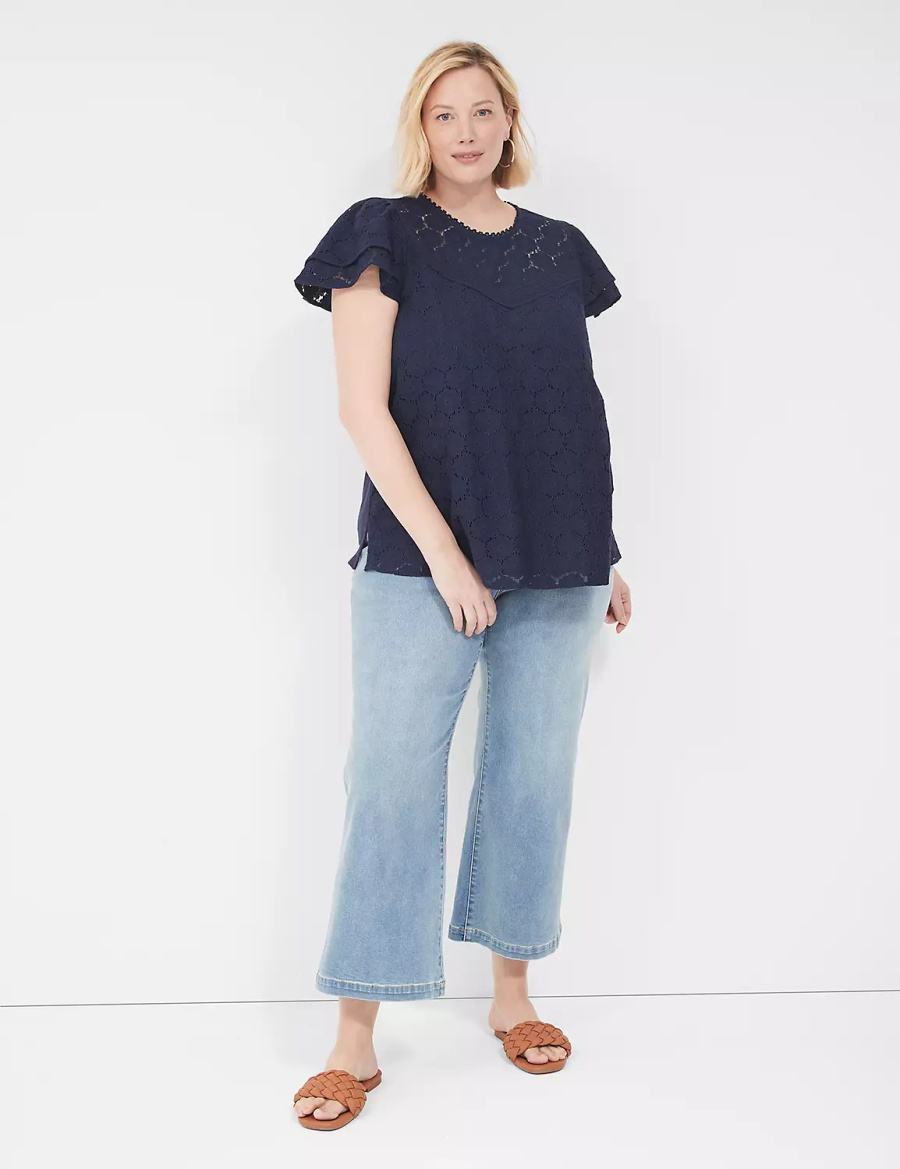 Lane Bryant Flutter-Sleeve Crew-Neck Women Blouse Blue | BSO1839LA