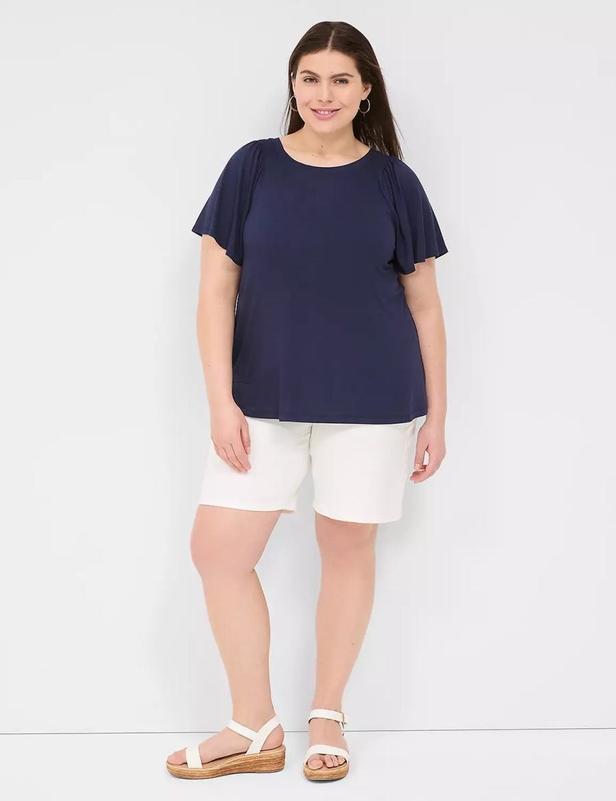 Lane Bryant Flutter-Sleeve Smocked Top Women T Shirts Blue | BFF7619ZH