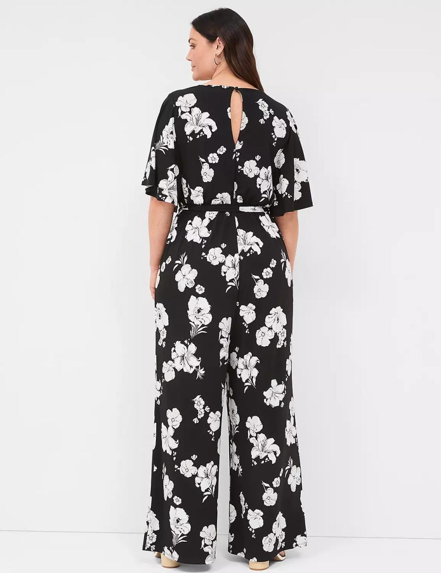 Lane Bryant Flutter-Sleeve Wide Leg Jersey Women Jumpsuit Black | SKC4232OA