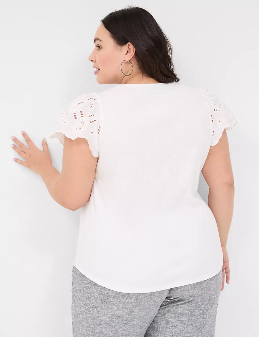 Lane Bryant Flutter Eyelet-Sleeve Top Women T Shirts White | SDT352YO